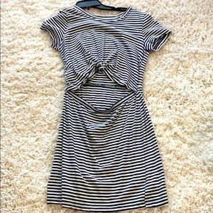 Striped open midriff tie dress